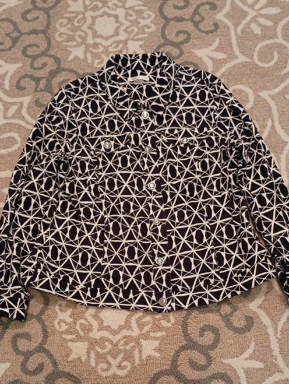 Christopher & Banks Navy and White Geometric Jacket
